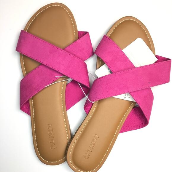 Old Navy Bright Pink Cross Strap Slide size 7 - Picture 2 of 15